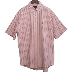 Vintage Ralph Lauren Pink Blue Stripe Short Sleeve Shirt Size Large Button Down